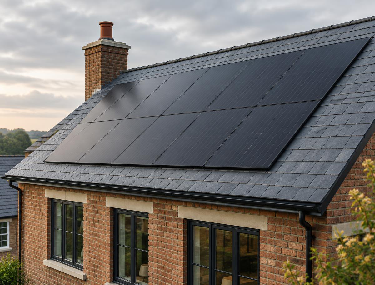 Illustrative solar panels fitted to a slate roof